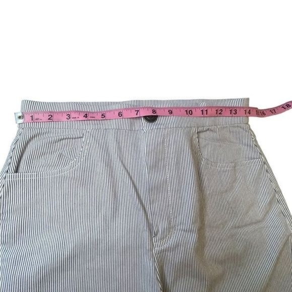 Free People Florence Crop Flare Railroad Stripe Pants Blue White Size Medium - Picture 13 of 14